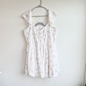 Hollister White And Floral Flutter Sleeve Romper With Smocked Back Size XL